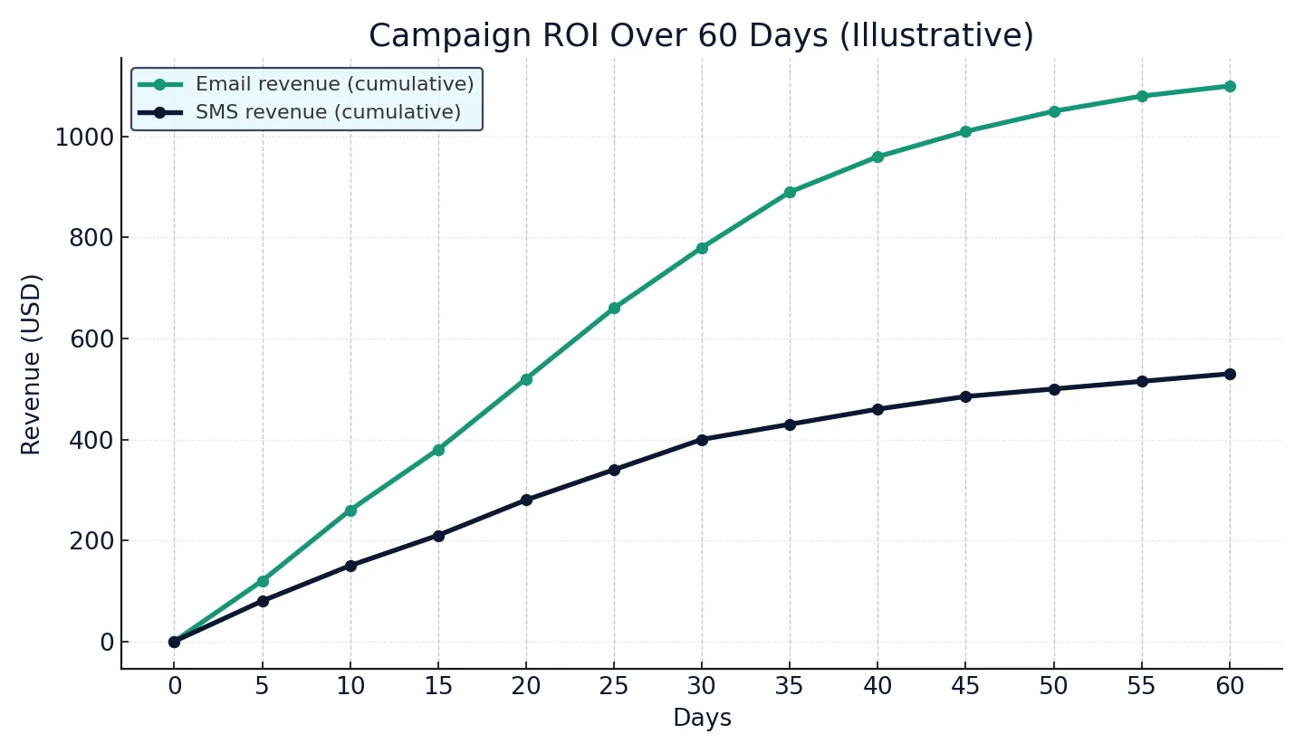 Omnisend analytics 2025 — 60-day ROI chart