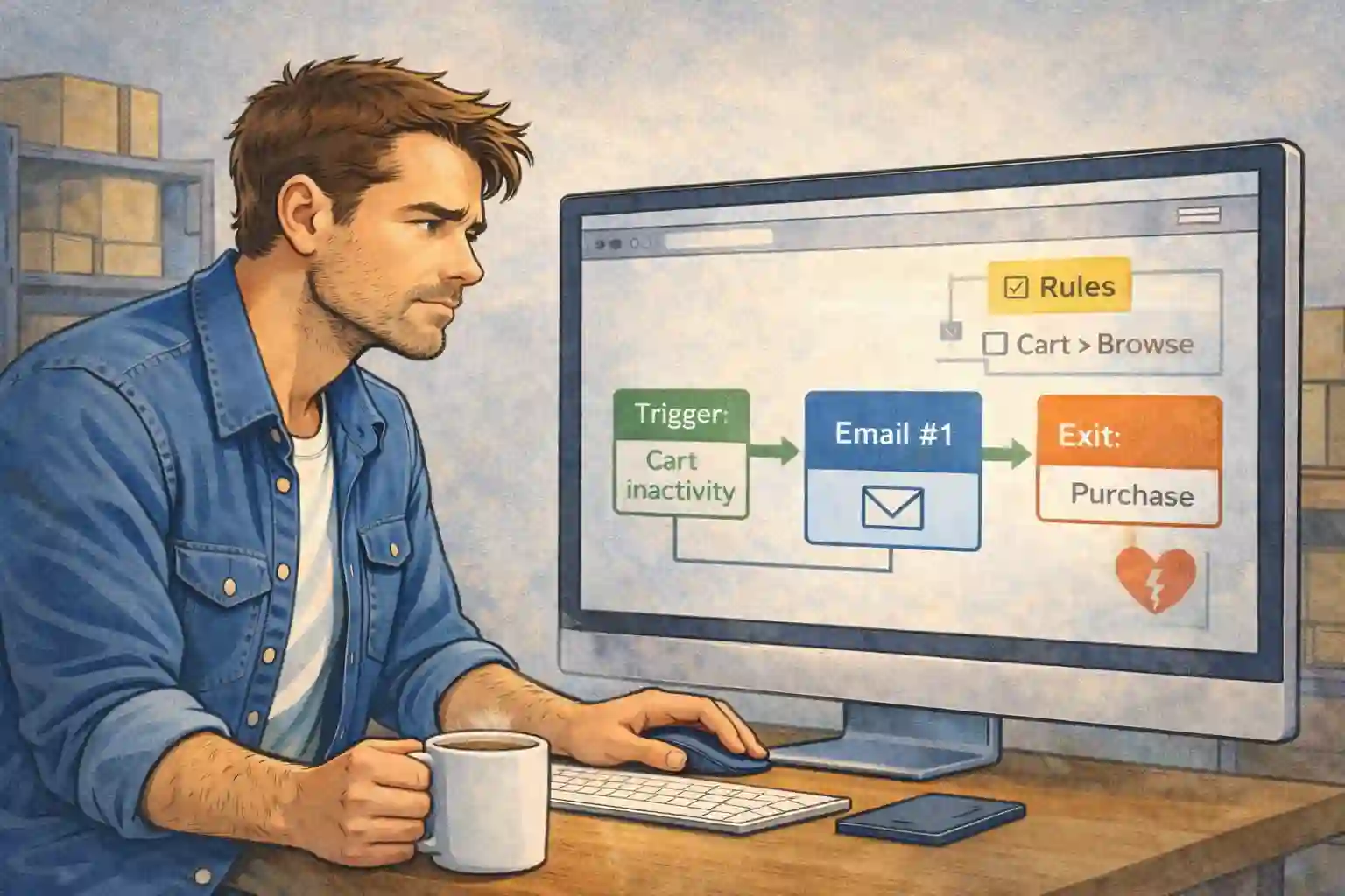 Customer adds items to cart and leaves the store