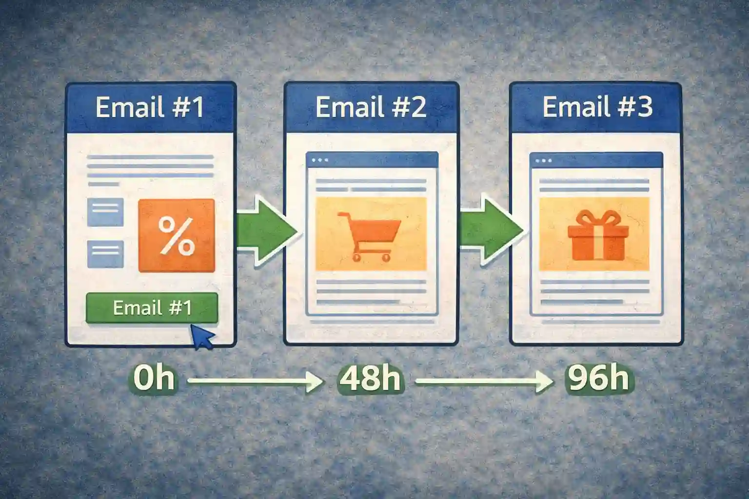 3-email sequence timeline 0h 48h 96h