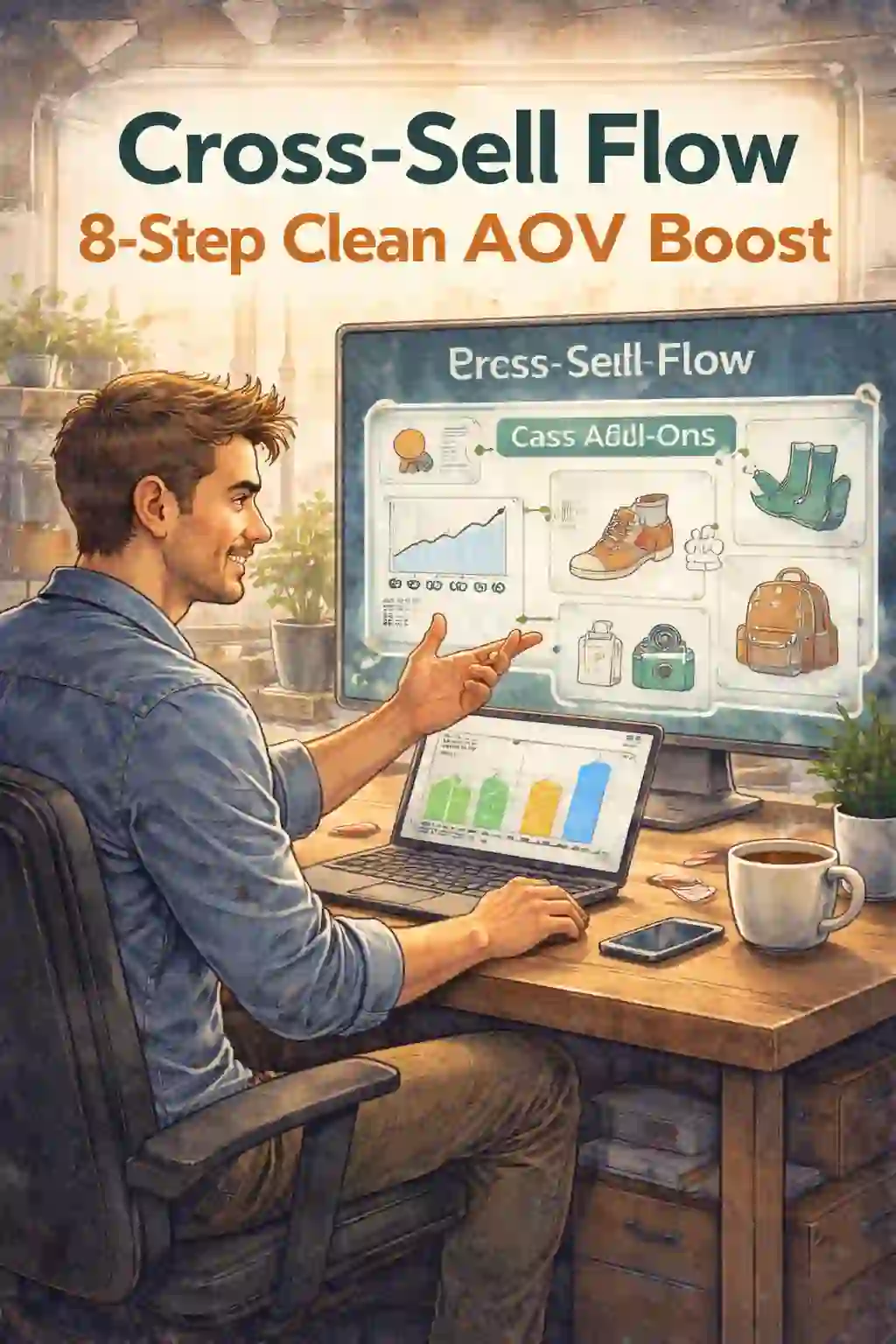 cross-sell flow hero showing AOV flat while add-on recommendations are missing after purchase