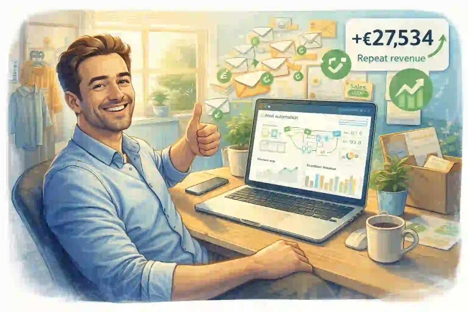 Happy ecommerce store owner after implementing email automation