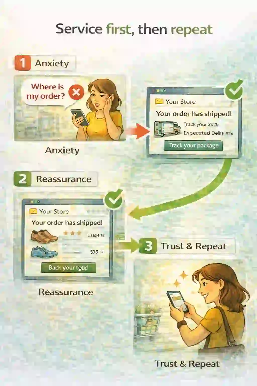 Post-purchase: anxiety to reassurance to trust and repeat
